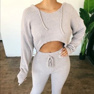 Soft, fuzzy Hoodie Matching Set | 2 sets available in Grey and Chocolate Brown.